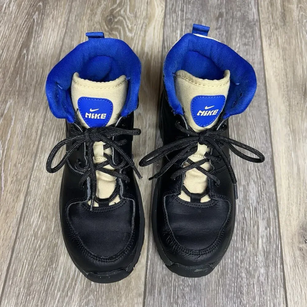 Nike Manoa LTR Boots Black Leather Blue Tan Youth US Size 3Y BQ5373-003 Shoes
